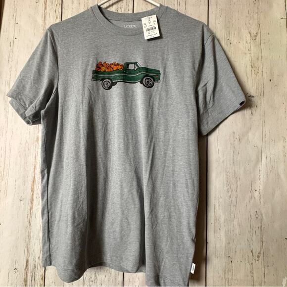 J.Crew Men’s Fall Theme Gray Graphic T-Shirt with Truck & Pumpkin Design Sz S - Picture 1 of 6